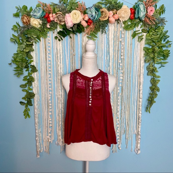 Free People Ribbon Button Boho Tank Medium - Picture 1 of 6